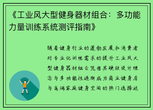 《工业风大型健身器材组合：多功能力量训练系统测评指南》